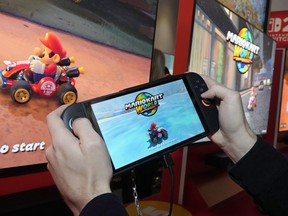The Nintendo Switch 2 is demonstrated during a media event, in New York, Wednesday, April 2, 2025.