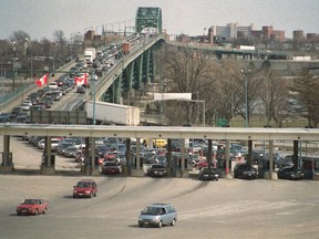 Travellers cross the border at the Peace Bridge.