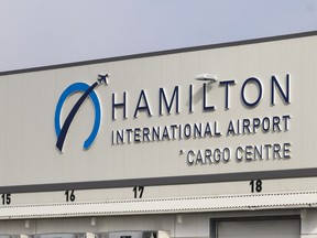 The John C. Munro Hamilton International Airport signage is shown in Hamilton, Ont., Friday, Feb. 23, 2024.