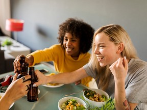 eating, drinking with friends