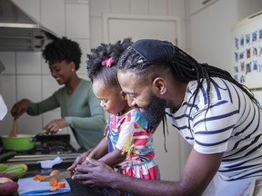 Family cooking healthy food