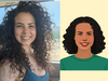 A side-by-side of the cartoon generated in Image Playground on the iPhone 16 Pro and the reference photo.