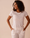 la vie en rose Strawberry Print Lettuce Edge Pointelle Shirt and Pajama Pants