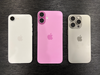 iPhone 16 lineup. From left to right: 16e, 16 Plus and 16 Pro.