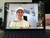 The MacBook M4's Liquid Retina XDR display. Using Center Stage on FaceTime.